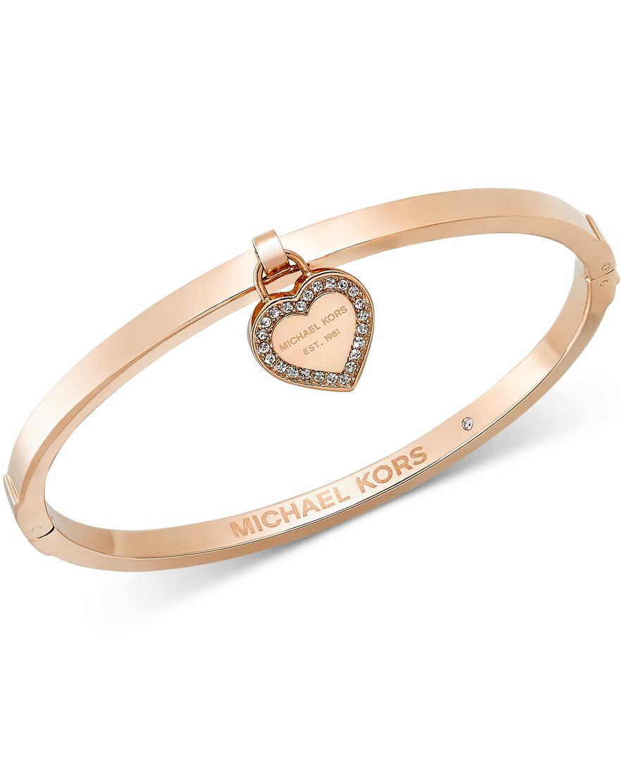 Michael kors Goldtone Bangle With Mk Charm in Metallic (Rose Gold) Lyst